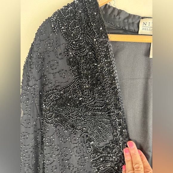 Niteline Della Roufogali Beaded Black Jacket 100% Silk Evening Wear Size XL - Picture 6 of 12